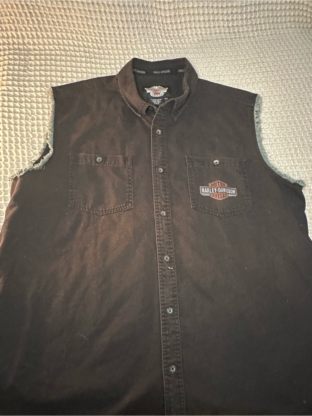 Harley-Davidson Men's Dark Brown Sleeveless Button-Up Vest